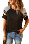 Letter Heart Print Leopard Striped Color Block Short Sleeve T-shirt