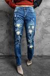 Valentine Heart Patchwork Distressed Straight Leg Jeans