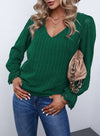 V Neck Puff Sleeve Swiss Dot Blouse