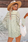 Floral Print Drawstring Loose Puff Sleeve Shirt