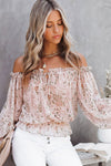 Off The Shoulder Puff Sleeve Ruffled Floral Print Blouse