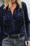 Retro Velvet Pocket Long Sleeve Shirt