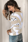 Animal Print Accent V Neck Sweater