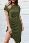Side Shirring Short Sleeve Mini Dress