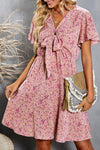 Floral Print Tie Knot Ruffled Short Sleeve Mini Dress
