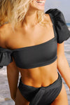 Sexy Bubble Sleeves High Waisted Swimsuit