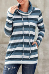 Multicolor Cowl Neck Striped Long Sleeve Sweatshirt