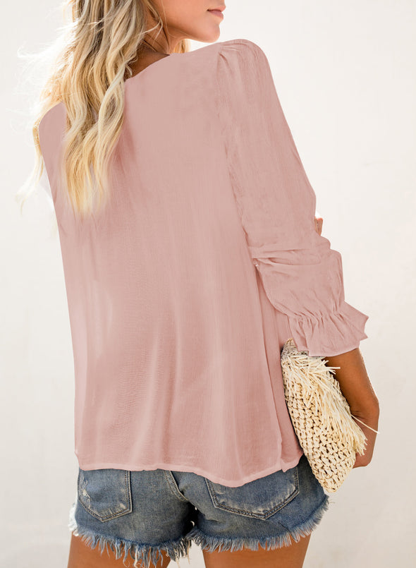 Bohemian Bubble Sleeve Eyelet Blouse