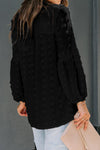 Swiss Dot Split Neck Ruffle Babydoll Blouse
