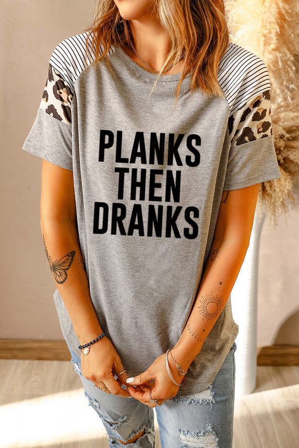 Letter Heart Print Leopard Striped Color Block Short Sleeve T-shirt