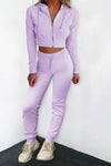 Ribbed Knit Cropped Hoodie and Jogger Two Piece Set