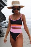 Spaghetti Straps Colorblock Ribbed High Waisted Swimsuit