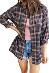 Pocket Buttons Long Sleeve Plaid Shirt