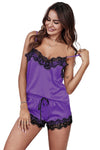 Lace Satin Sleepwear Cami Top and Shorts Pajama Set