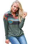Aztec Print Atop Black Pullover Sweatshirt