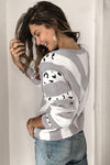Animal Print Accent V Neck Sweater