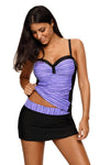 Rosy Grey Ruched Tankini and Skirted Swimsuit