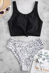 Leopard Print Knot High Waist Bikini Swimsuit