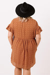 Plus Size V Neck Ruffle Swiss Dot Mini Dress with Pocket