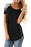 Letter Heart Print Leopard Striped Color Block Short Sleeve T-shirt