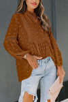 Swiss Dot Split Neck Ruffle Babydoll Blouse