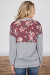 Floral Splice Pink Kangaroo Pocket Zip Collar Sweatshirt