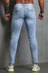 Men's Skull Print Patchwork Distressed Skinny High Waist Jeans