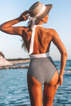 Plunge V Neck Colorblock Leopard Bottoms One-piece Swimsuit
