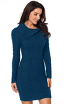 Asymmetric Buttoned Collar Black Bodycon Sweater Dress