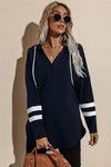 Striped Side Split V Neck Hoodie