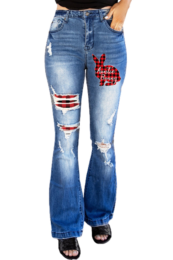 High Waist Distressed Flare Jeans