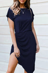 Side Shirring Short Sleeve Mini Dress
